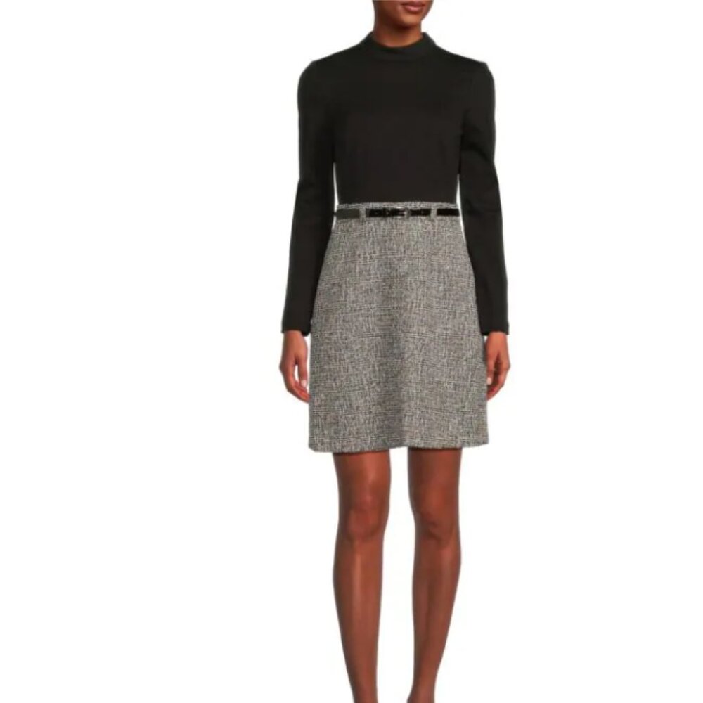 Eliza J | NWT Black & Gray Mixed Media A-Line Mini Dress